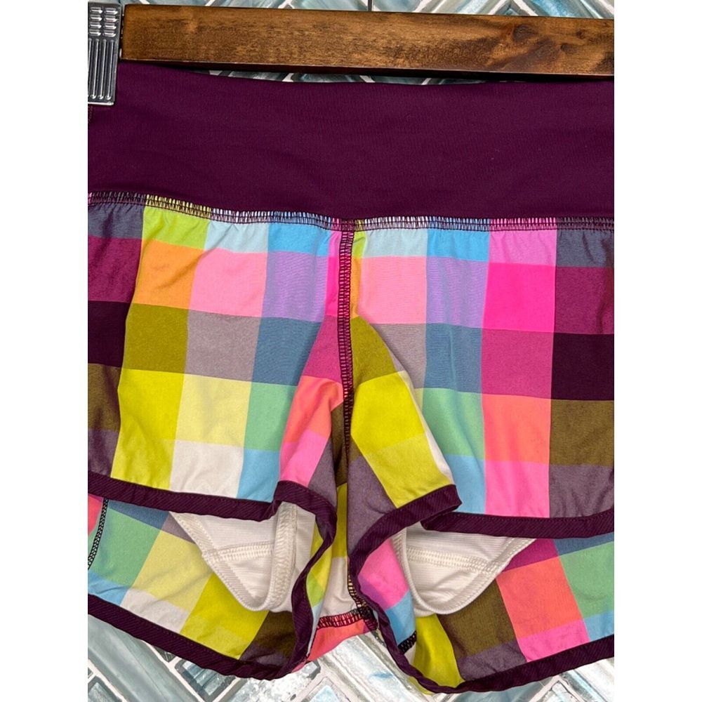 LULULEMON SPEED SHORTS SEA CHECK MULTI PLUM PLAID 2.5" SIZE 2 RUNNING ACTIVE - Picture 3 of 12